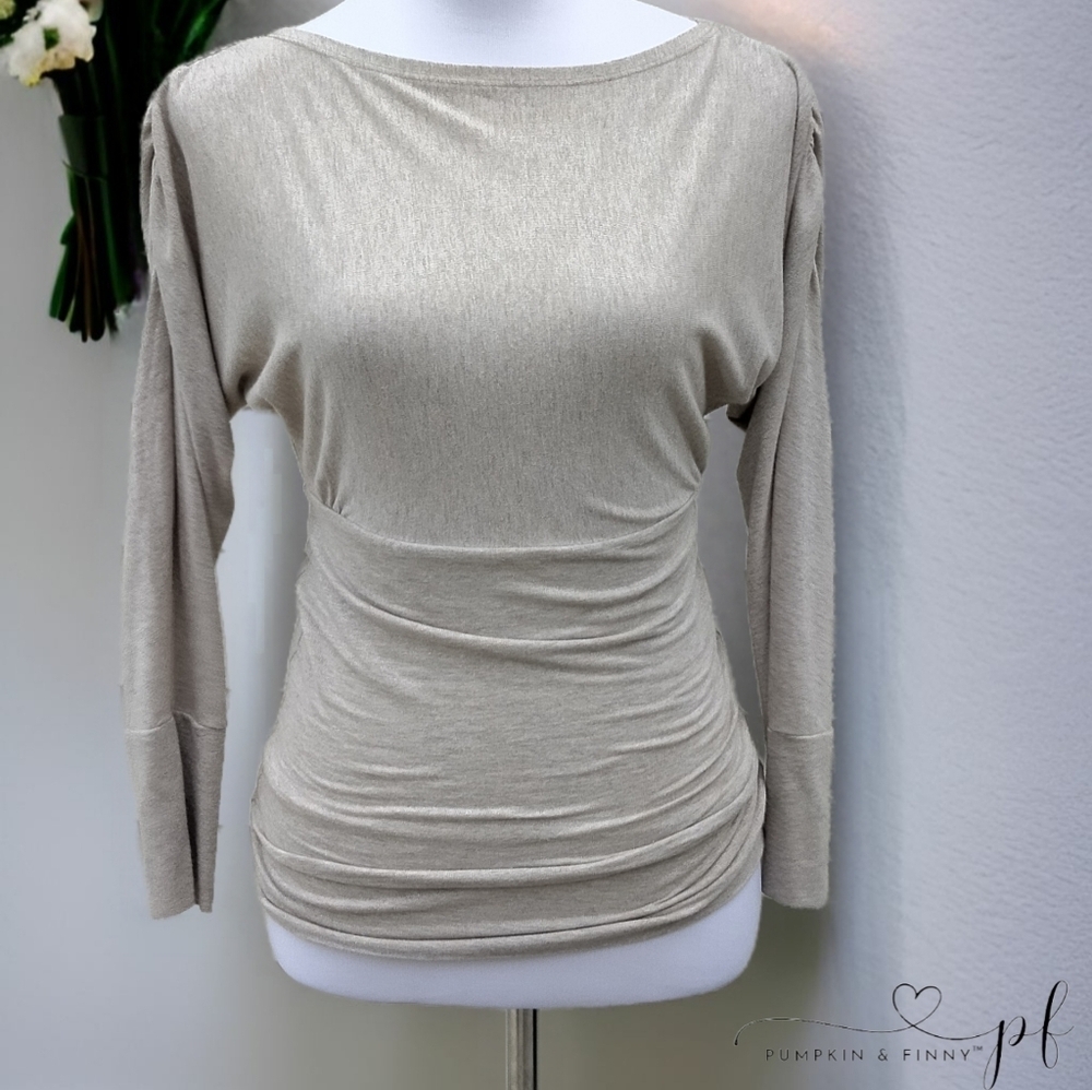 High Street Fashion Gold Long Ruched Sleeve Scoop Neck Tunic Sz XS
